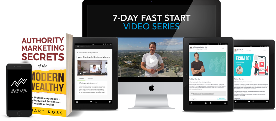 7 day fast start video series and Modern Wealthy book by Stuart Ross offering online business training workshop.